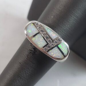 Womens Vintage Estate Sterling Silver Modernist Opal Ring